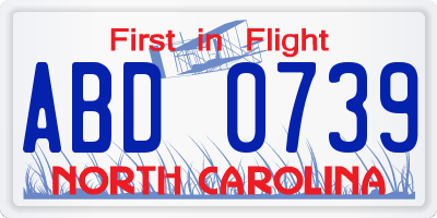 NC license plate ABD0739