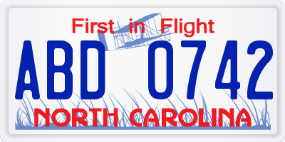 NC license plate ABD0742