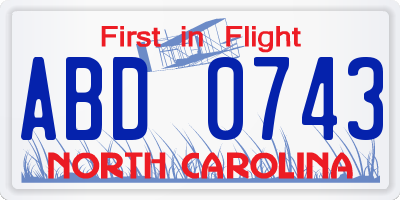 NC license plate ABD0743