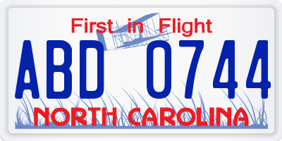 NC license plate ABD0744