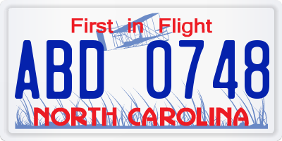 NC license plate ABD0748