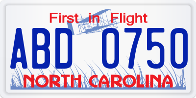 NC license plate ABD0750