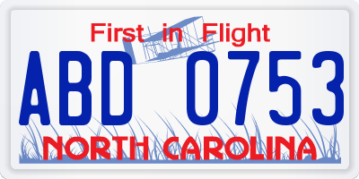 NC license plate ABD0753