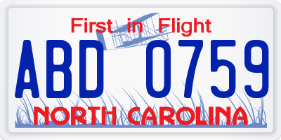 NC license plate ABD0759