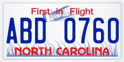 NC license plate ABD0760