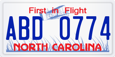 NC license plate ABD0774