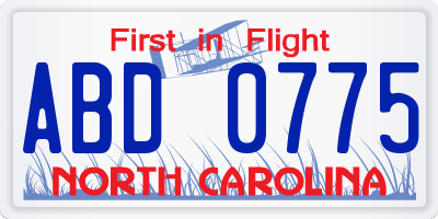 NC license plate ABD0775