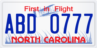 NC license plate ABD0777