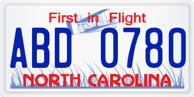 NC license plate ABD0780