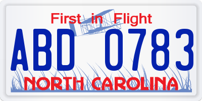 NC license plate ABD0783