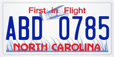NC license plate ABD0785