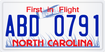 NC license plate ABD0791