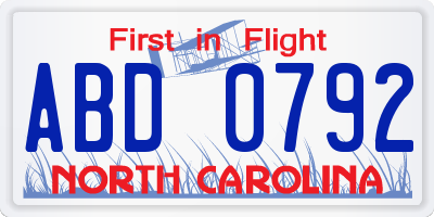 NC license plate ABD0792