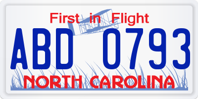 NC license plate ABD0793