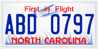 NC license plate ABD0797