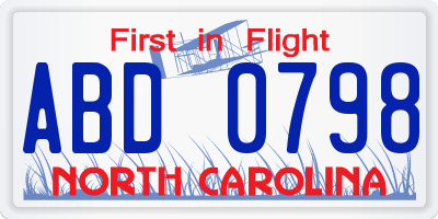 NC license plate ABD0798