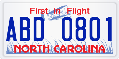 NC license plate ABD0801