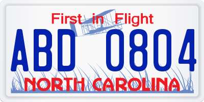 NC license plate ABD0804