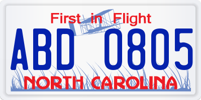 NC license plate ABD0805