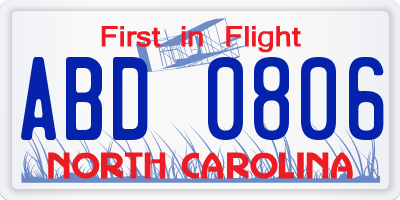 NC license plate ABD0806