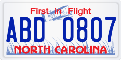 NC license plate ABD0807