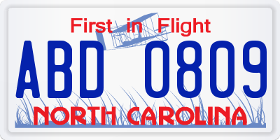 NC license plate ABD0809