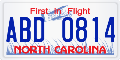 NC license plate ABD0814