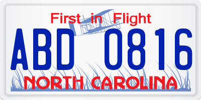 NC license plate ABD0816