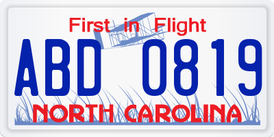 NC license plate ABD0819