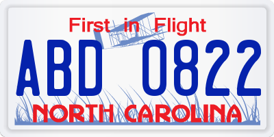 NC license plate ABD0822