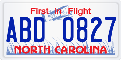 NC license plate ABD0827