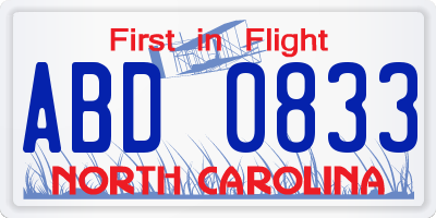 NC license plate ABD0833