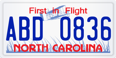 NC license plate ABD0836