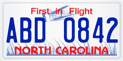 NC license plate ABD0842