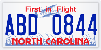 NC license plate ABD0844