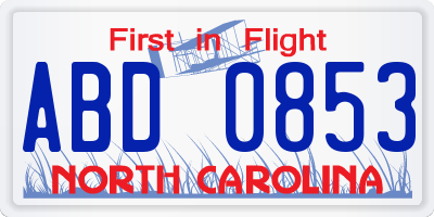 NC license plate ABD0853