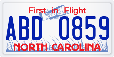 NC license plate ABD0859