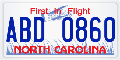 NC license plate ABD0860