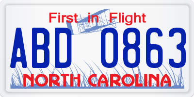 NC license plate ABD0863