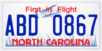 NC license plate ABD0867