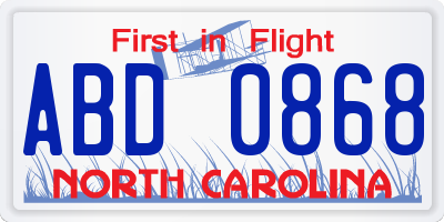 NC license plate ABD0868