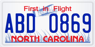 NC license plate ABD0869