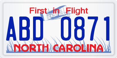 NC license plate ABD0871