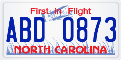 NC license plate ABD0873