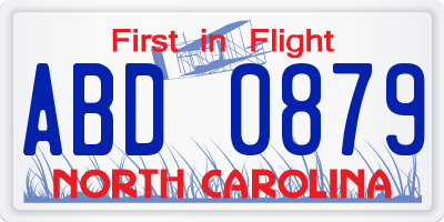 NC license plate ABD0879