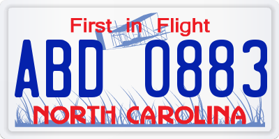 NC license plate ABD0883