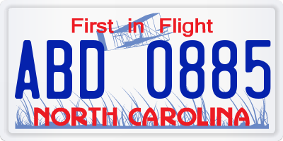 NC license plate ABD0885