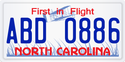 NC license plate ABD0886
