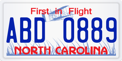NC license plate ABD0889