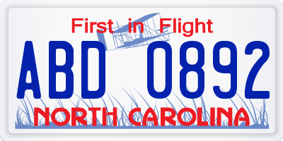 NC license plate ABD0892